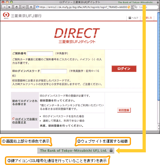 OS:Windows VistaまたはWindows XP SP2、ブラウザ:Internet Explorer 7の場合でのログイン画面