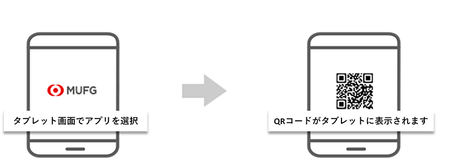 タブレット画面でアプリを選択→QRコードがタブレットに表示されます。