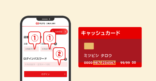 「三菱ＵＦＪ銀行」アプリログイン画面